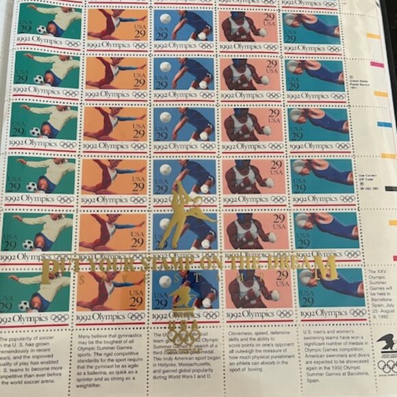 5 sheets of vintage 1988 Olympic Stamp Collection printed 1991 / 200 total - Picture 4 of 6